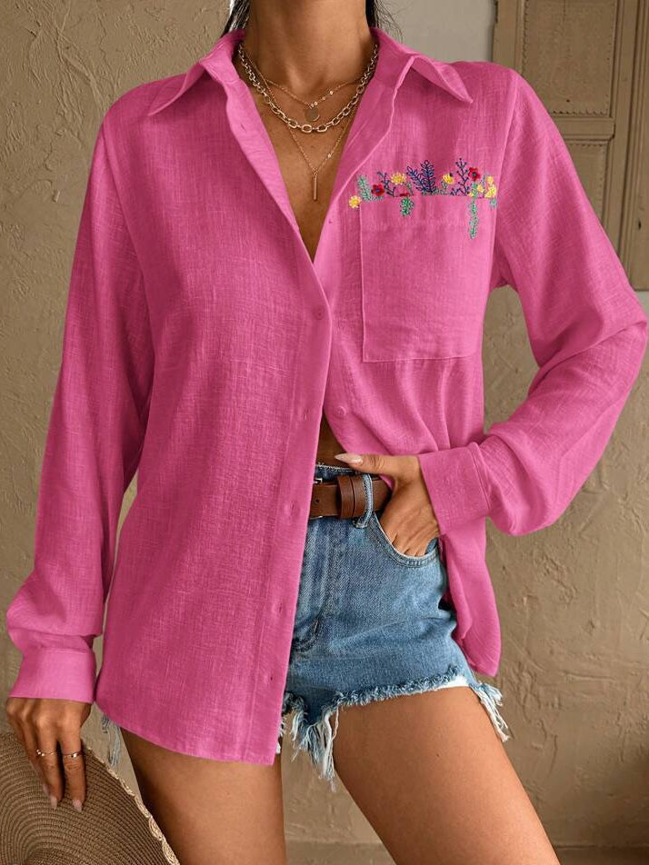 Pink embroidered collared shirt