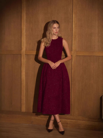 red wine sleeveless A-line maxi dress