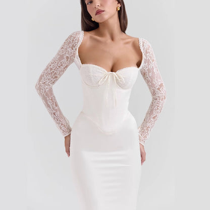 white Lace Long-Sleeve maxi Dress