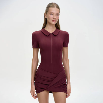 red wine POLO collar slim buttocks coverall