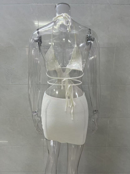lace-up halterneck wrap chest cut-out suspender dress
