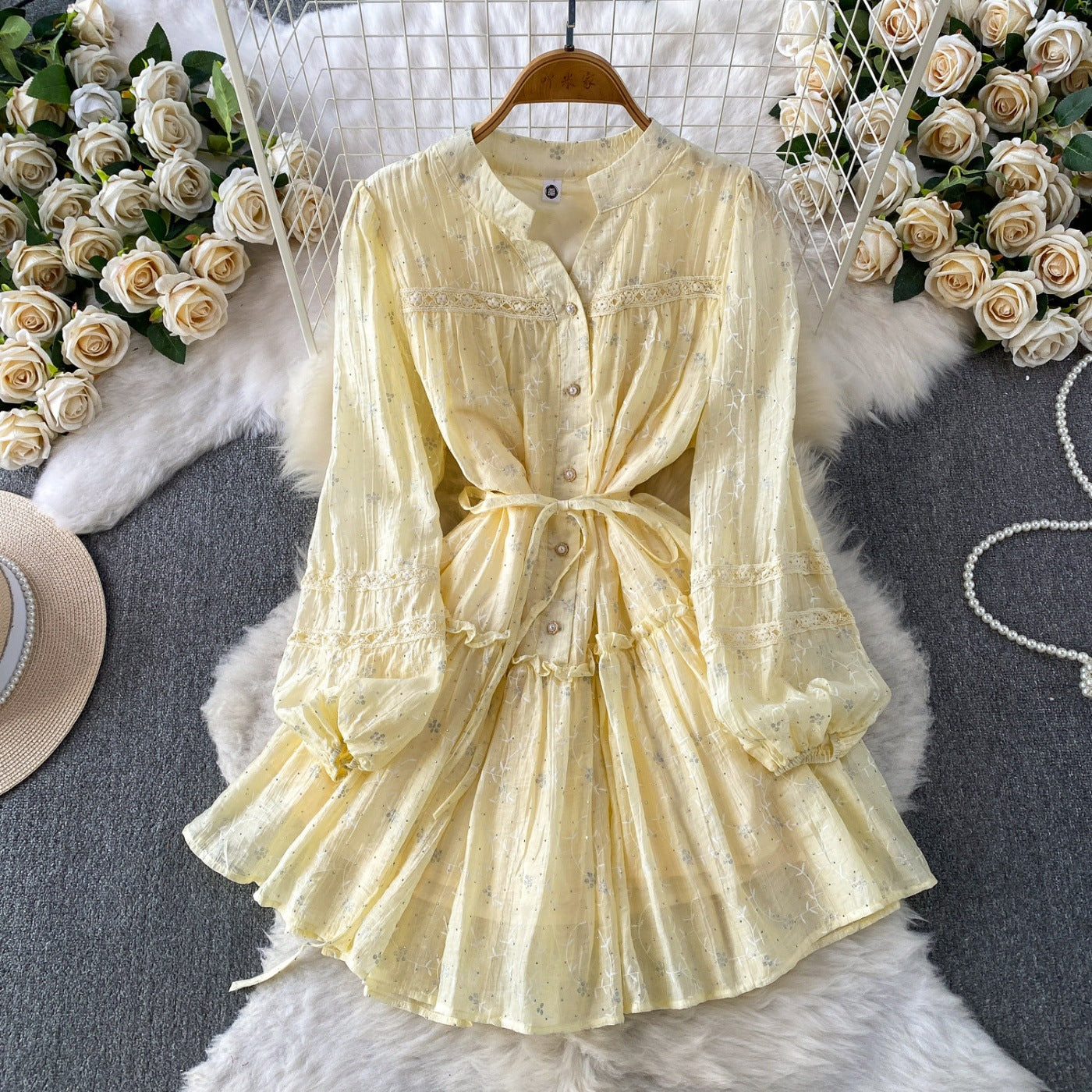 Summer rhinestone embroidered round neck midi dress