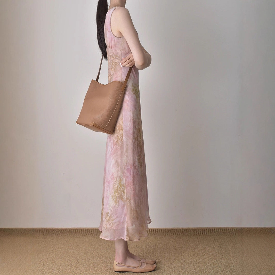 vivien Pink v-neck floral print midi dress