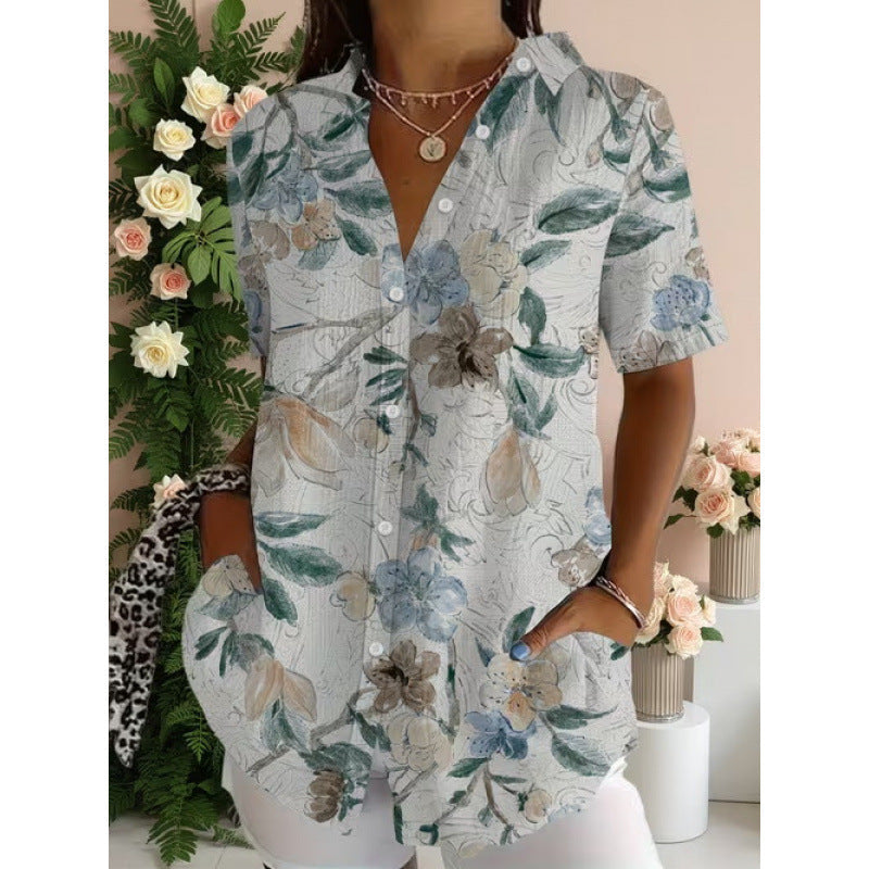Digital Print Stand Collar Long Sleeve Shirt for Vacation