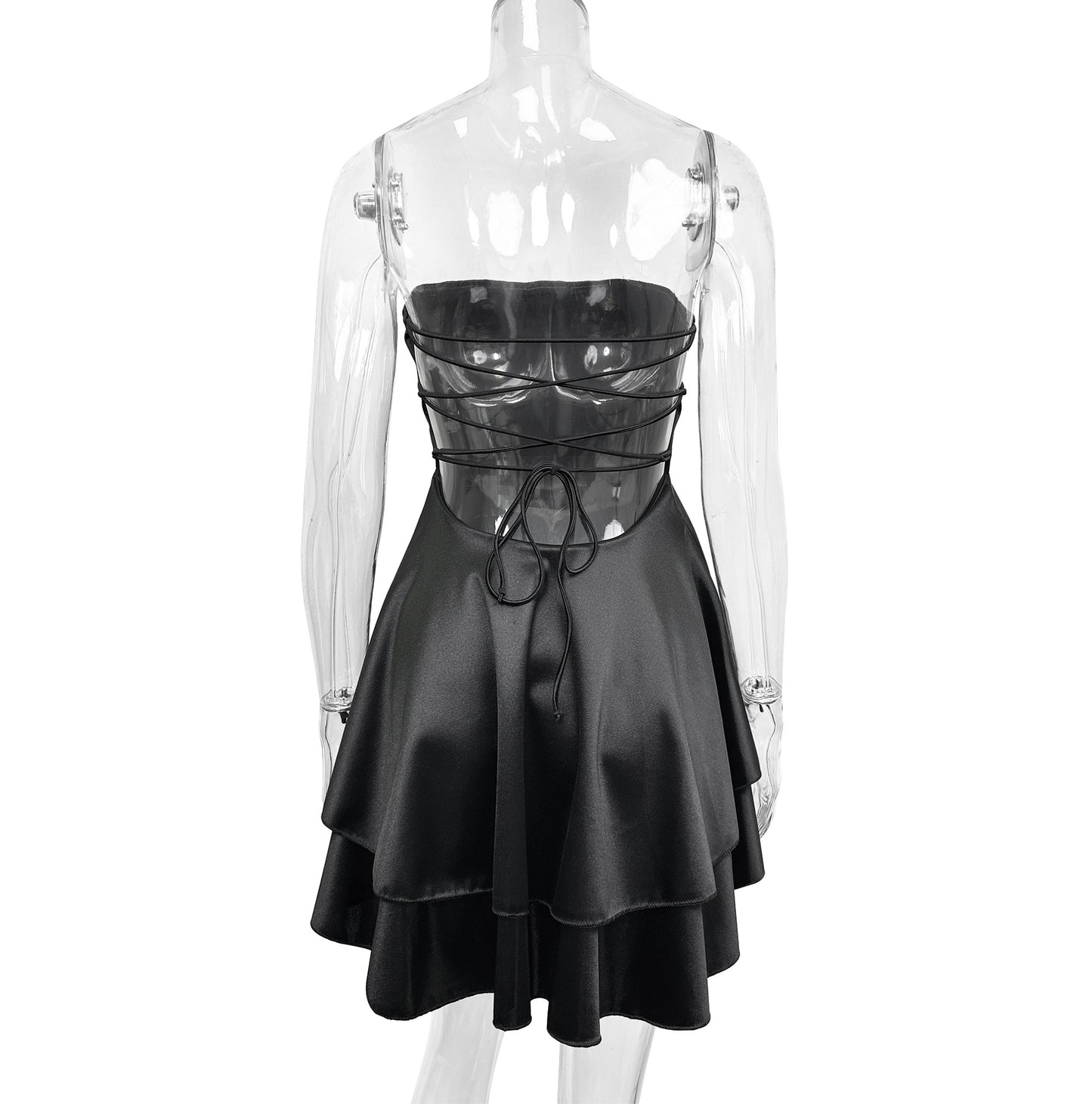 black Backless strapless asymmetrical mini dress