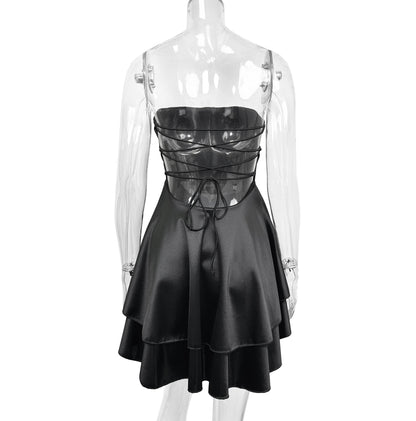 black Backless strapless asymmetrical mini dress