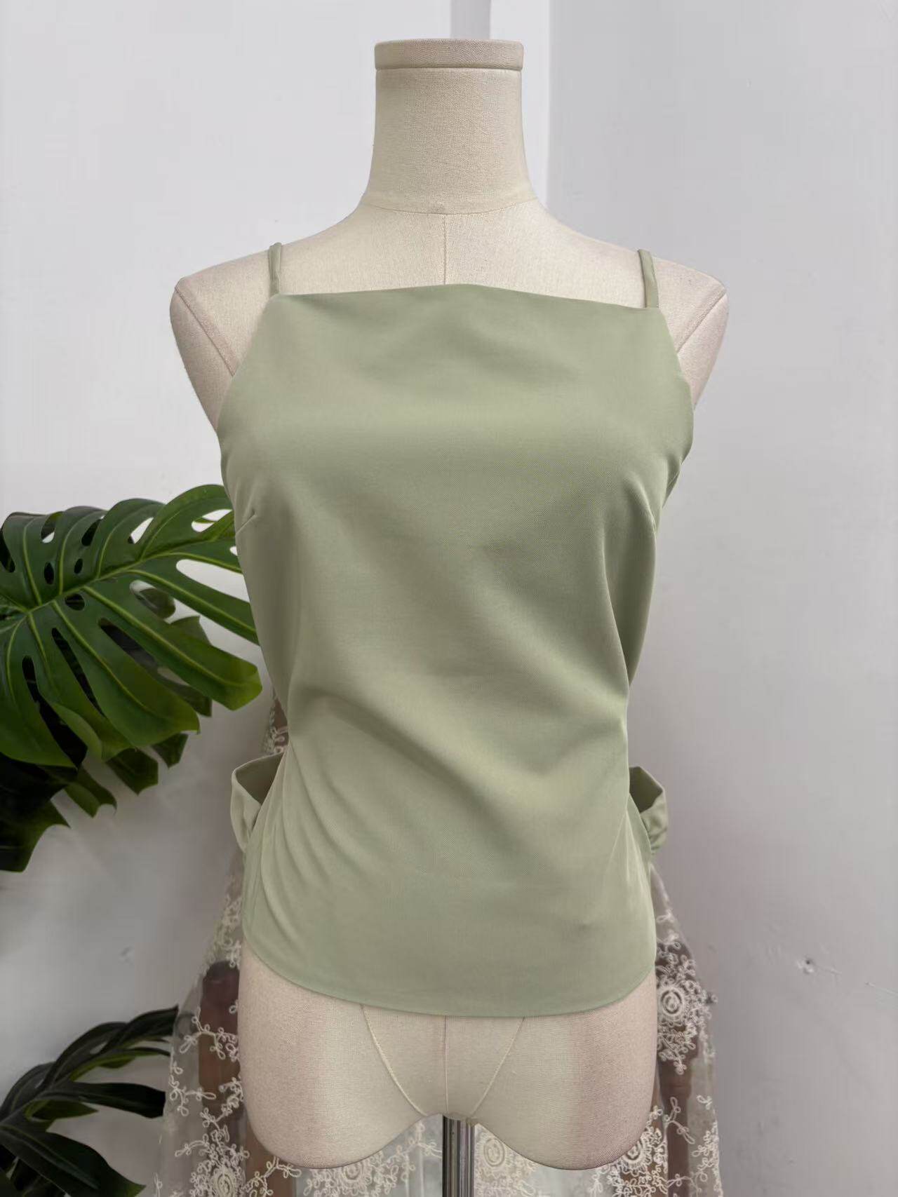 green Backless Suspender Top