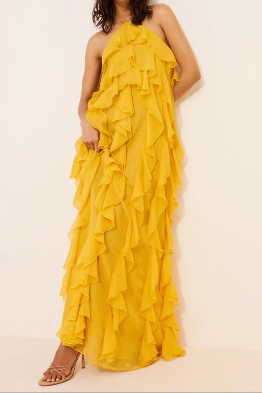 gloria ruffled halter maxi dress