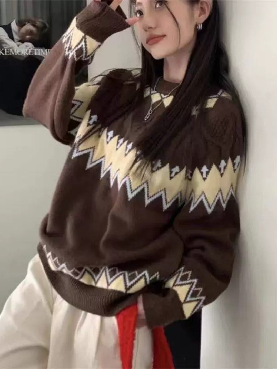 Color-block Jacquard Thick Sweater