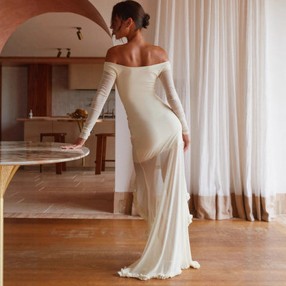 pleated splicing irregular one-shoulder dress