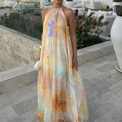 flroal Printed Backless maxi Dress