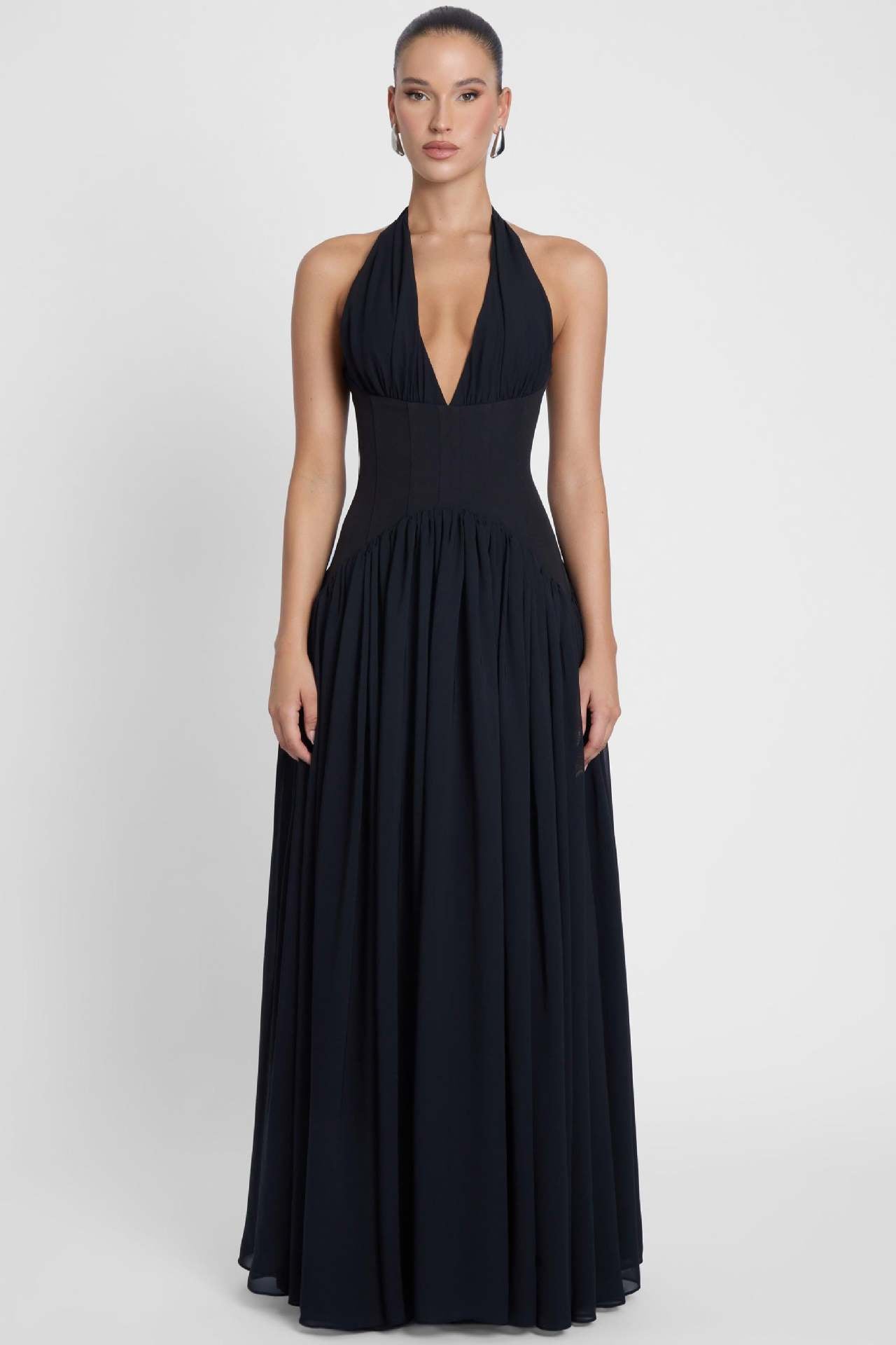 black suspender backless maxi dress