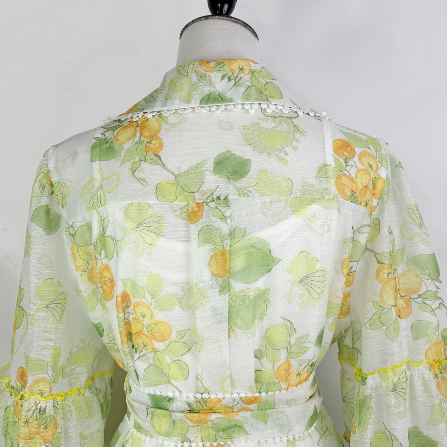 Botanical Print Lace Single Breasted Mini Dress - Green