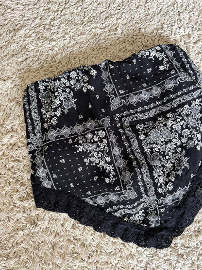paisley print pleated irregular strapless top