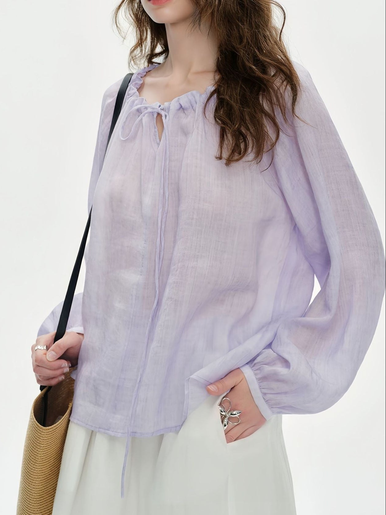 Loose-fitting Tencel Ramie Long-sleeved Shirt