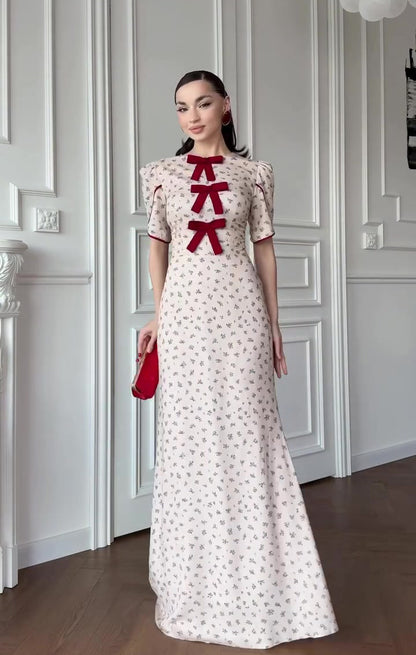 white Floral Short Sleeve maxi Dress