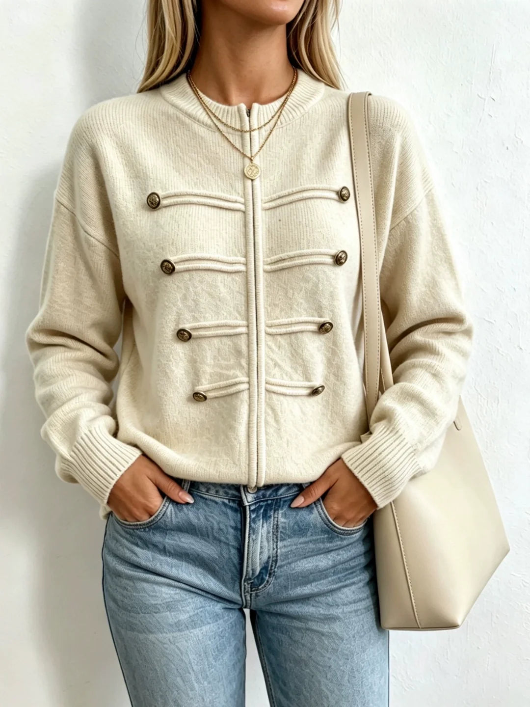 Stand-collar Double-zip Cardigan