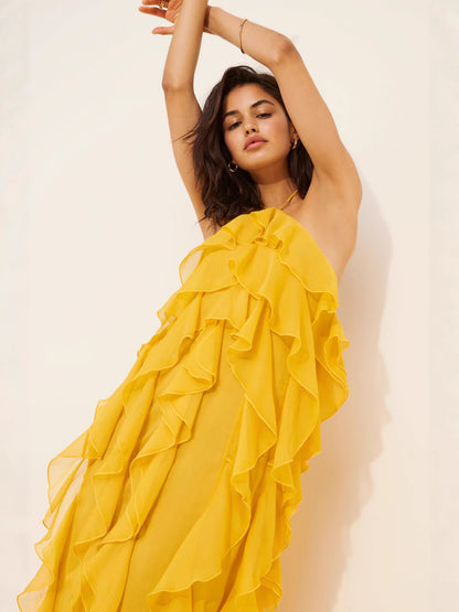 gloria ruffled halter maxi dress