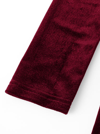 red velvet long-sleeved square neck dress