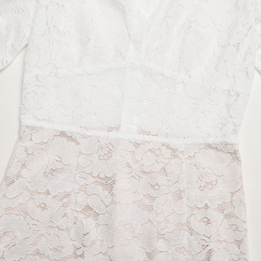 White Floral Lace Midi Dress Premium Fabric - product view 11