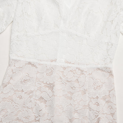 White Floral Lace Midi Dress Premium Fabric - product view 11