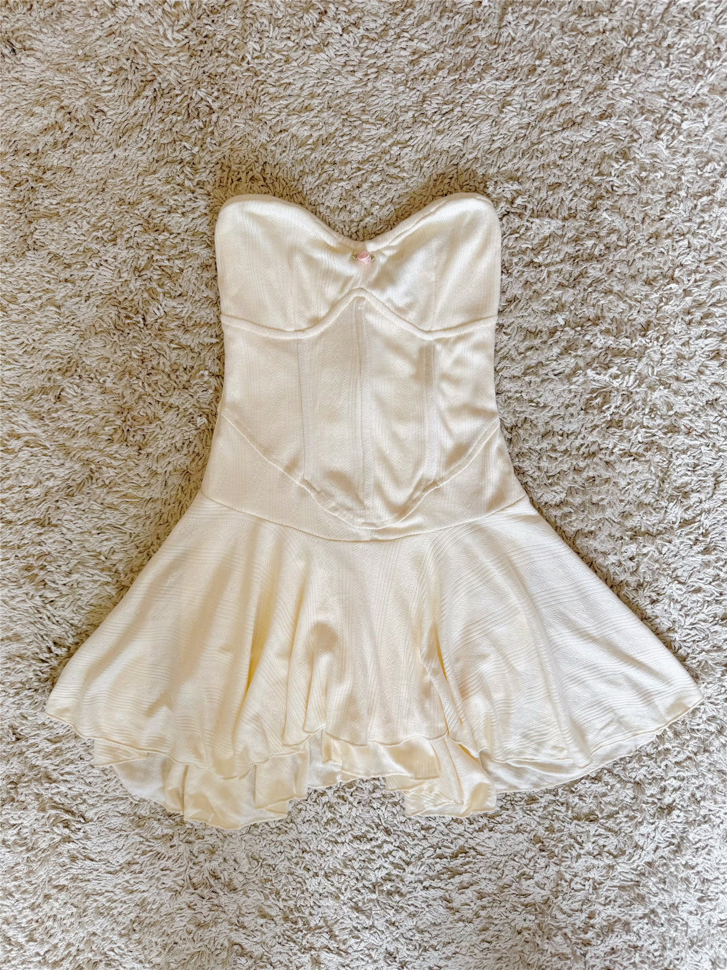 mesh knit irregular strapless mini dress with shorts as lining