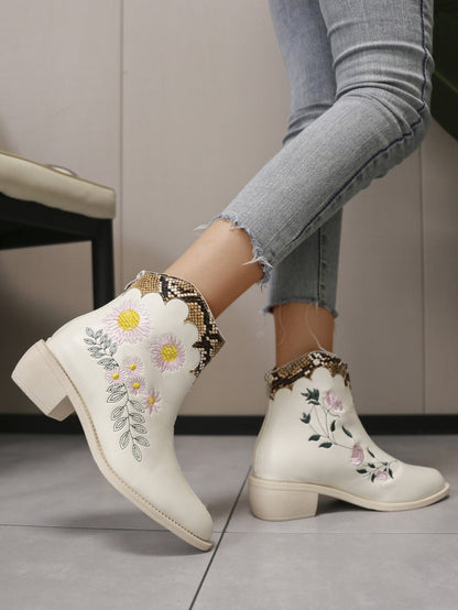 Python patchwork embroidered chelsea boots