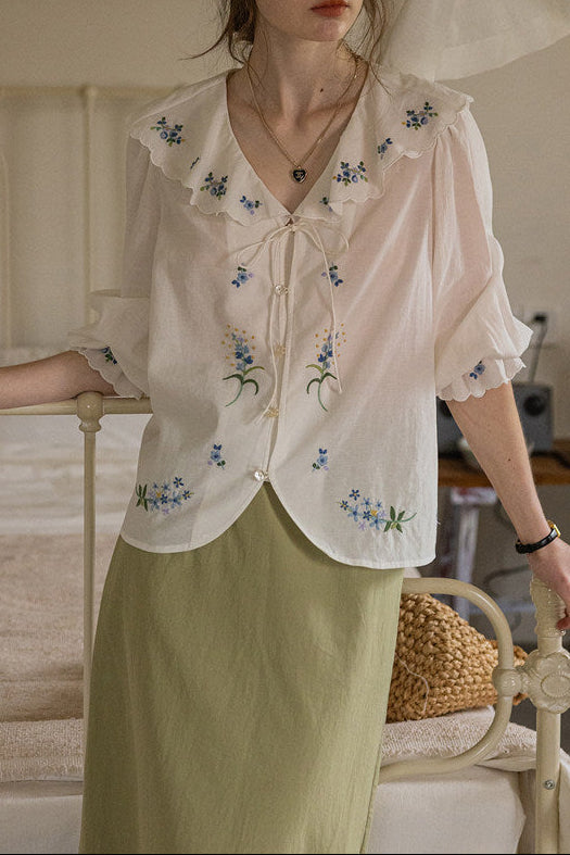 Retro floral ruffle shirt