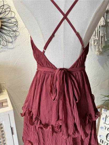 curled V-neck backless bow lace-up dress