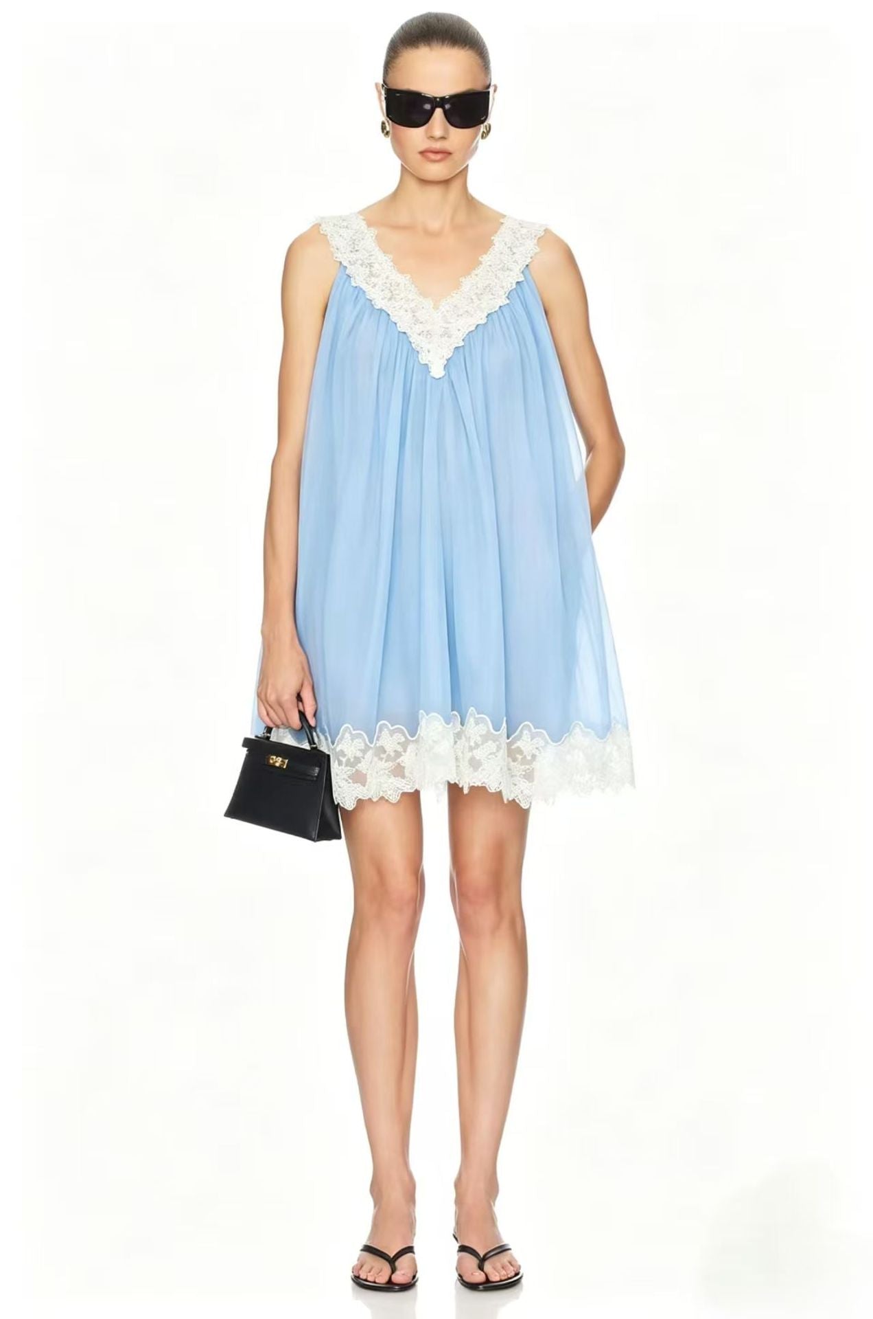 Lace V-neck sleeveless loose mini dress