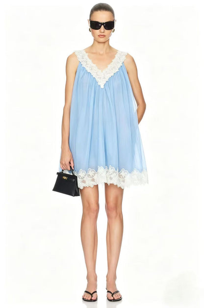 Lace V-neck sleeveless loose mini dress
