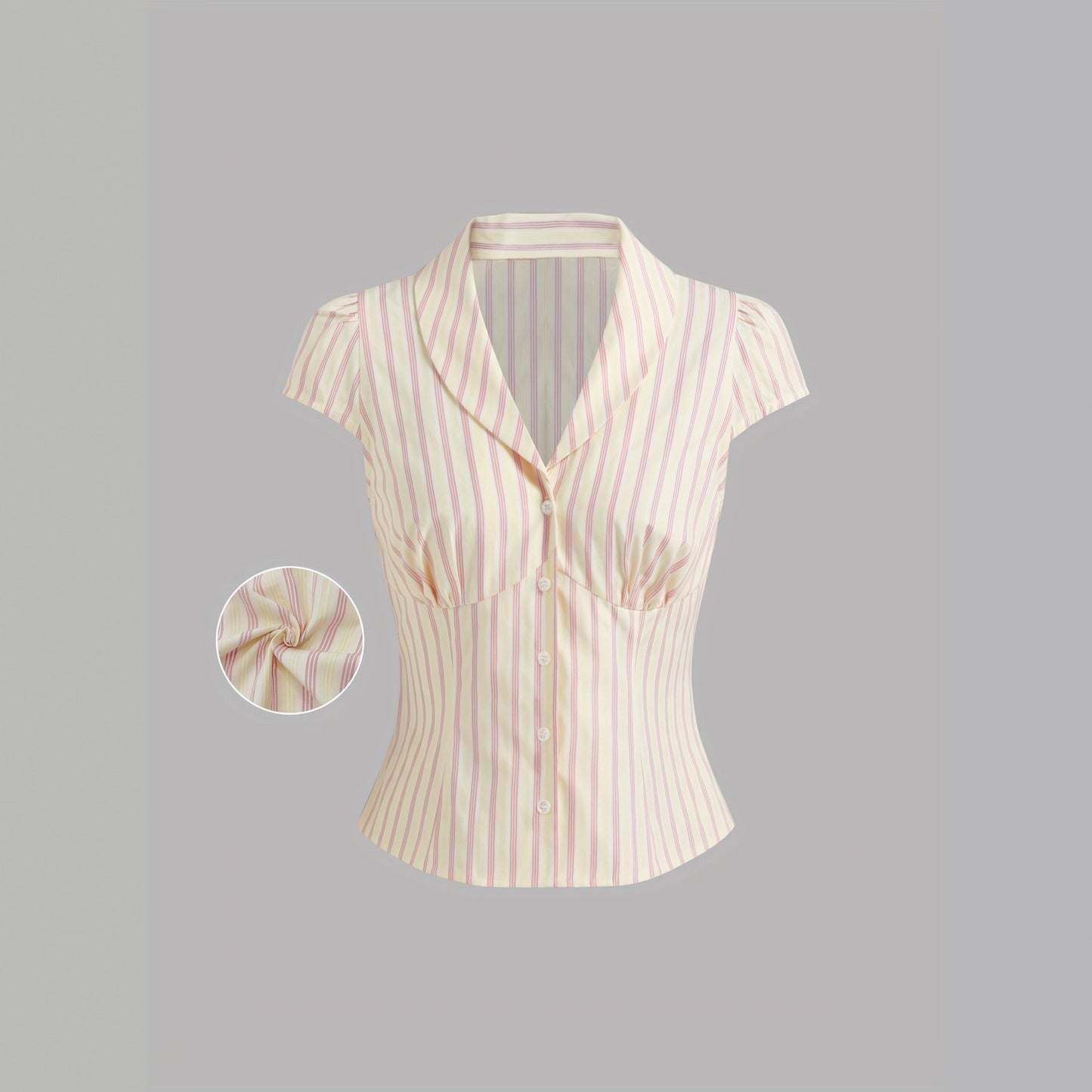 pleated striped buttoned short sleeve shirt