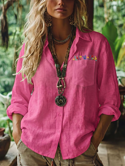 Pink embroidered collared shirt