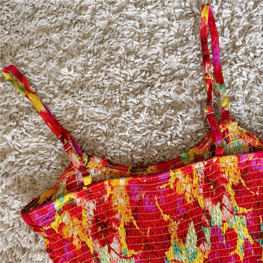 floral ruffle pleats suspenders