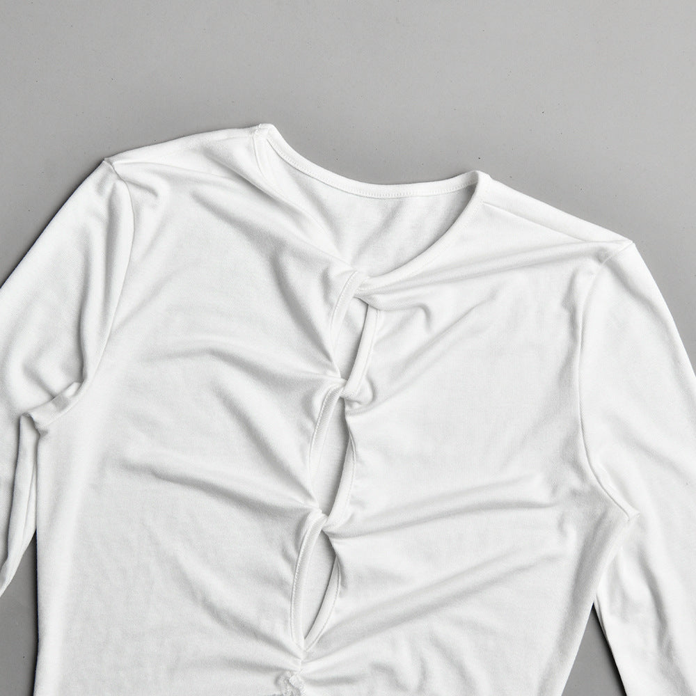 Premium Fabric Long-Sleeve Cut-Out Top with Lace Detail Premium Fabric - product view 4