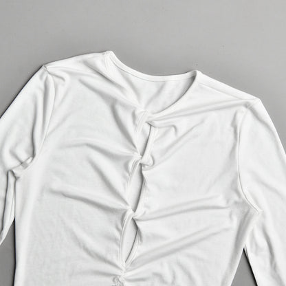 Premium Fabric Long-Sleeve Cut-Out Top with Lace Detail Premium Fabric - product view 4