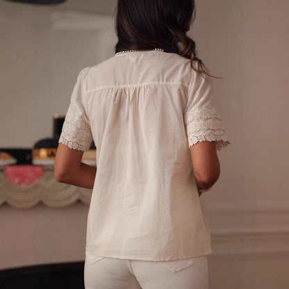 lace embroidered short-sleeved shirt