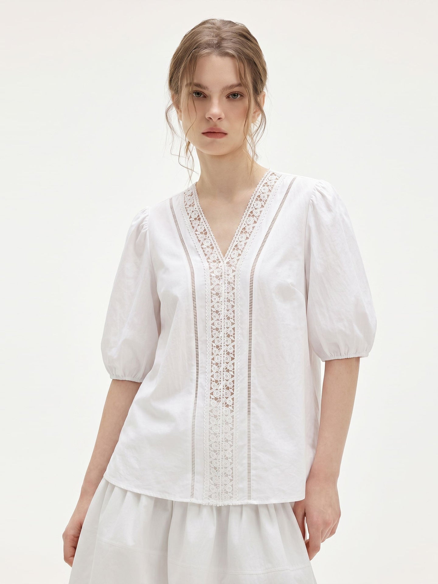V-neck lace-trimmed shirt