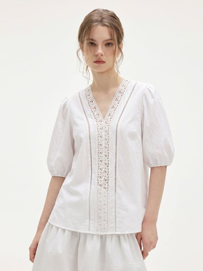 V-neck lace-trimmed shirt