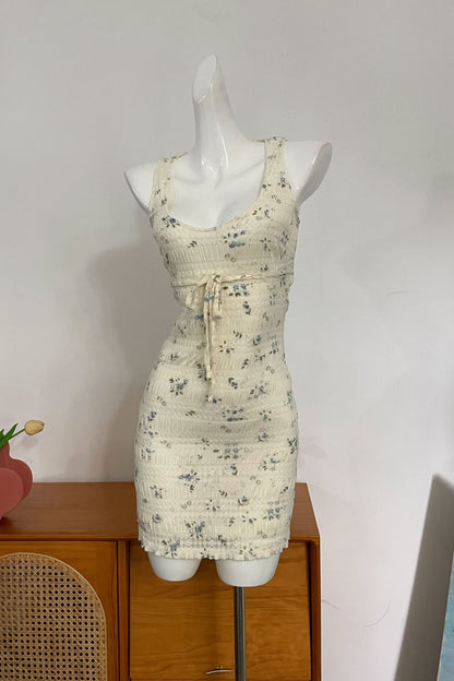 Texture Printed Lace Sleeveless mini Dress