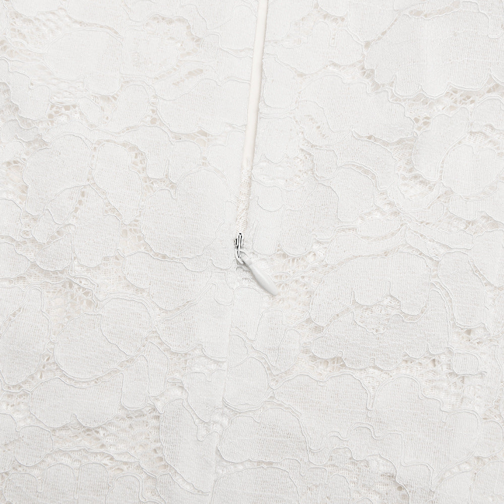 White Floral Lace Midi Dress Premium Fabric - product view 8