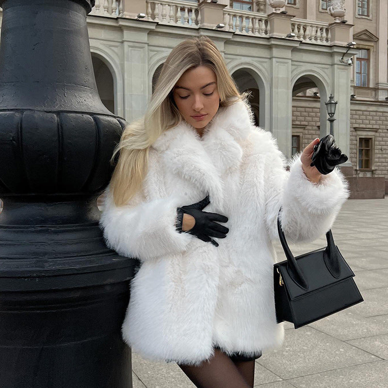 suit collar imitation fox fur coat