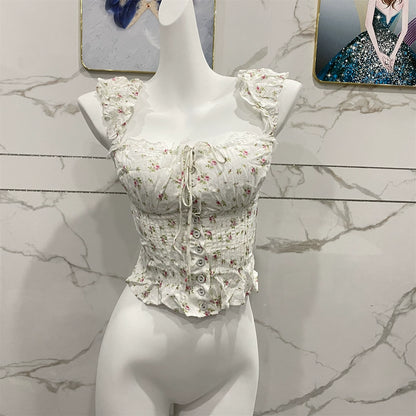 white suspender floral top