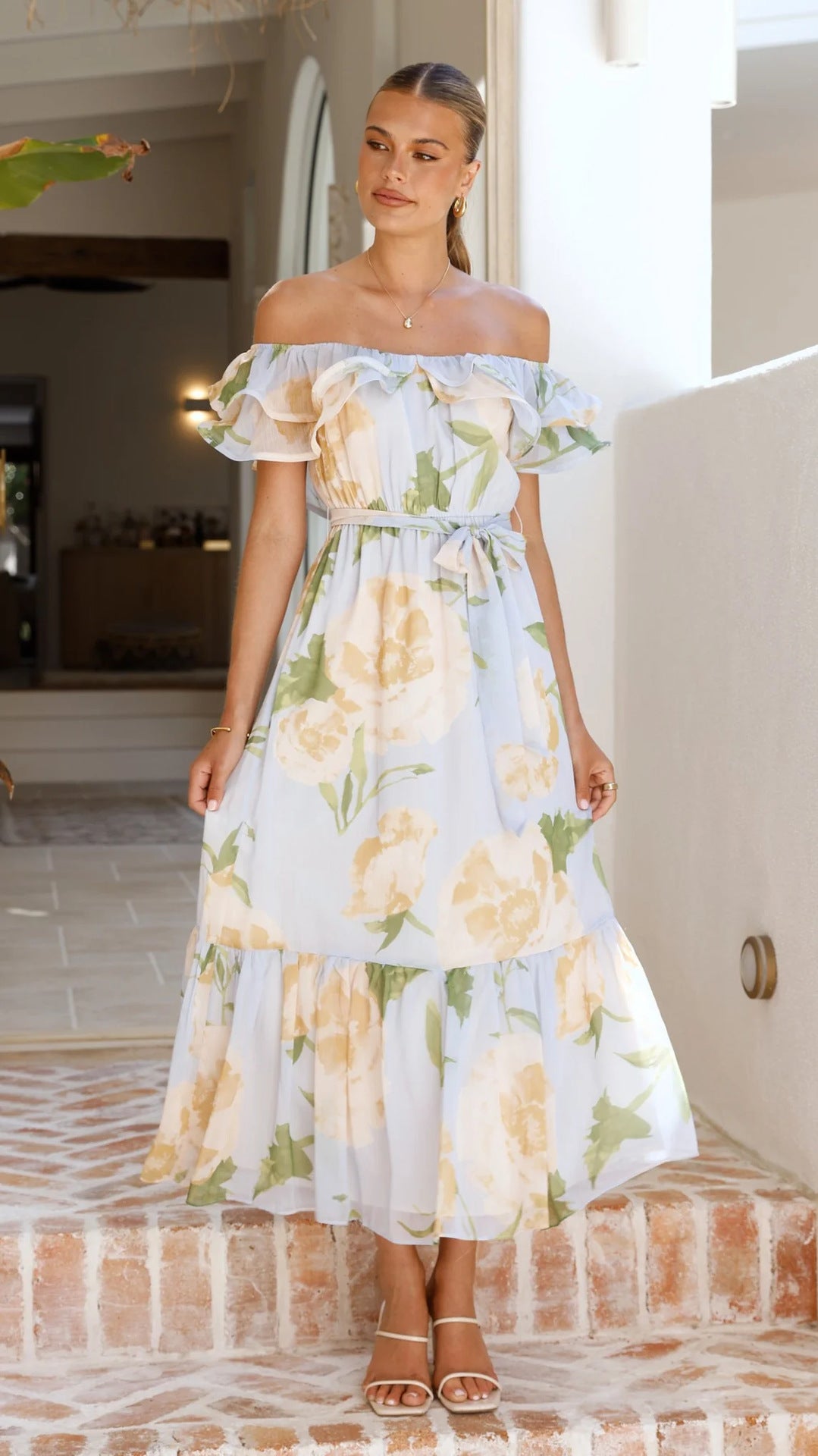 Floral print chiffon A-line maxi dress