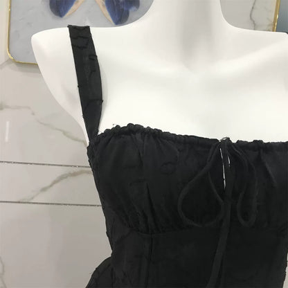 black low-cut midi dress
