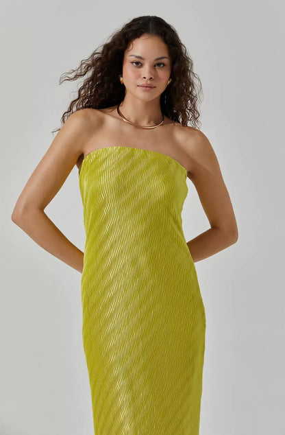 yellow glossy chest wrap dress