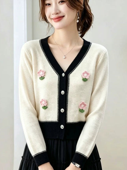 Color-blocked Floral Cardigan