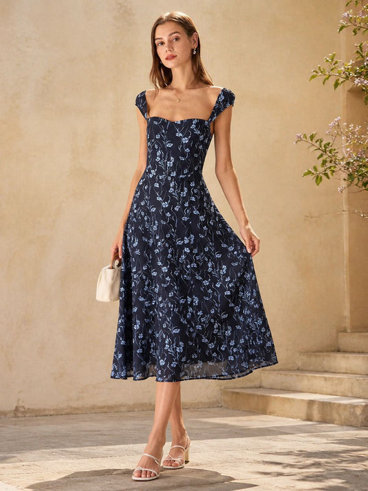 blue floral midi dress