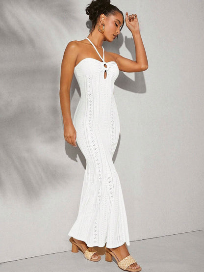 white halter neck maxi dress
