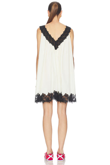 Lace V-neck sleeveless loose mini dress
